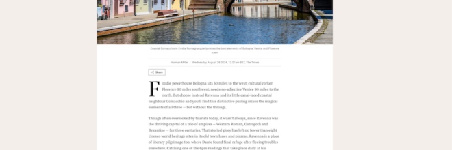 Il Times di Londra esalta Ravenna e Comacchio: “Sono una Venezia alternativa, ma senza folla”